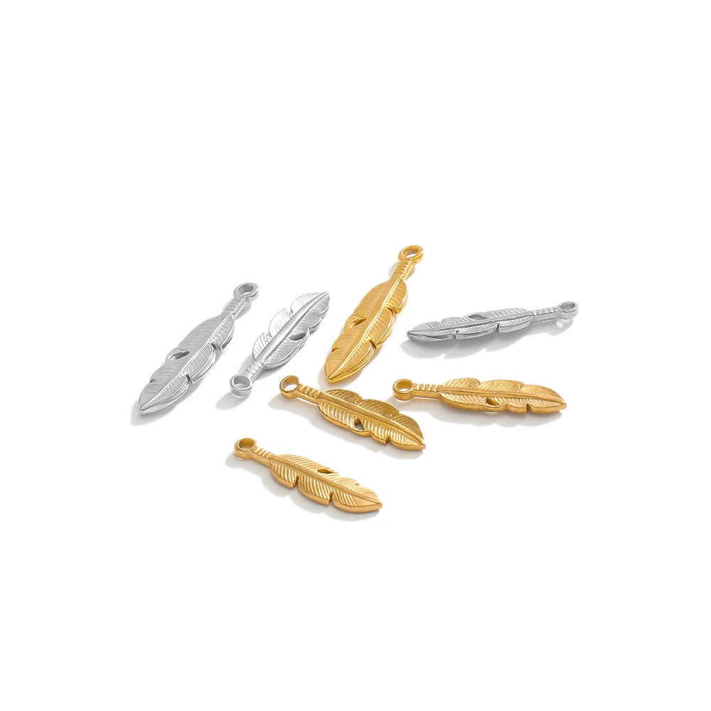 18K Real Gold Plated Stainless Steel Non Tarnish Charm Handmade Small Feather Pendant Charms for Necklace Making