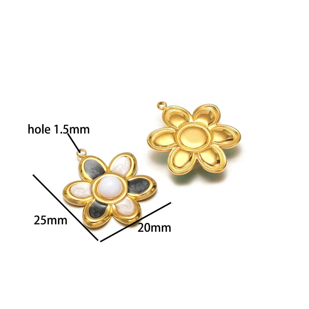 Exquisite Pendant 18k Gold Plated Stainless Steel Colorful Enamel Flower Charm Pendant for Necklace Jewelry Making Accessories