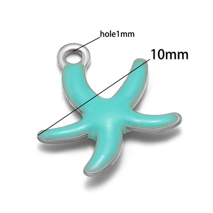 New Trendy Stainless Steel 18k Gold Plated Enamel 10mm Starfish Charm Pendant for DIY Jewelry Making Accessories Findings