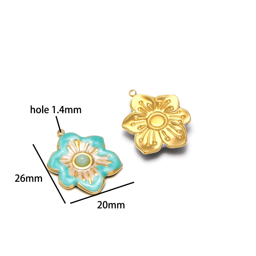 Exquisite Pendant 18k Gold Plated Stainless Steel Colorful Enamel Flower Charm Pendant for Necklace Jewelry Making Accessories