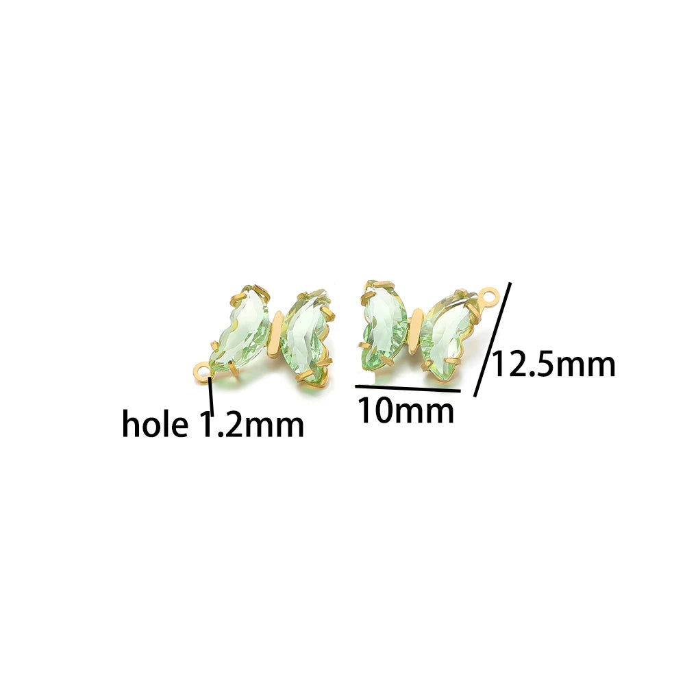 Fashion Colorful Stainless Steel Gold Plated Single Hole Butterfly Crystal Stone Charm Pendant for Jewelry Making