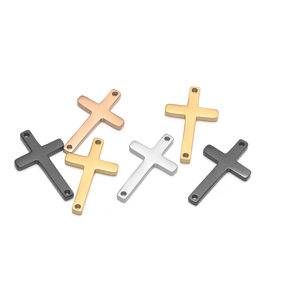 Non Tarnish 18k Gold Plated Stainless Steel Cross Charm Pendant for Handmade Necklace Jewelry Making Diy Accessories