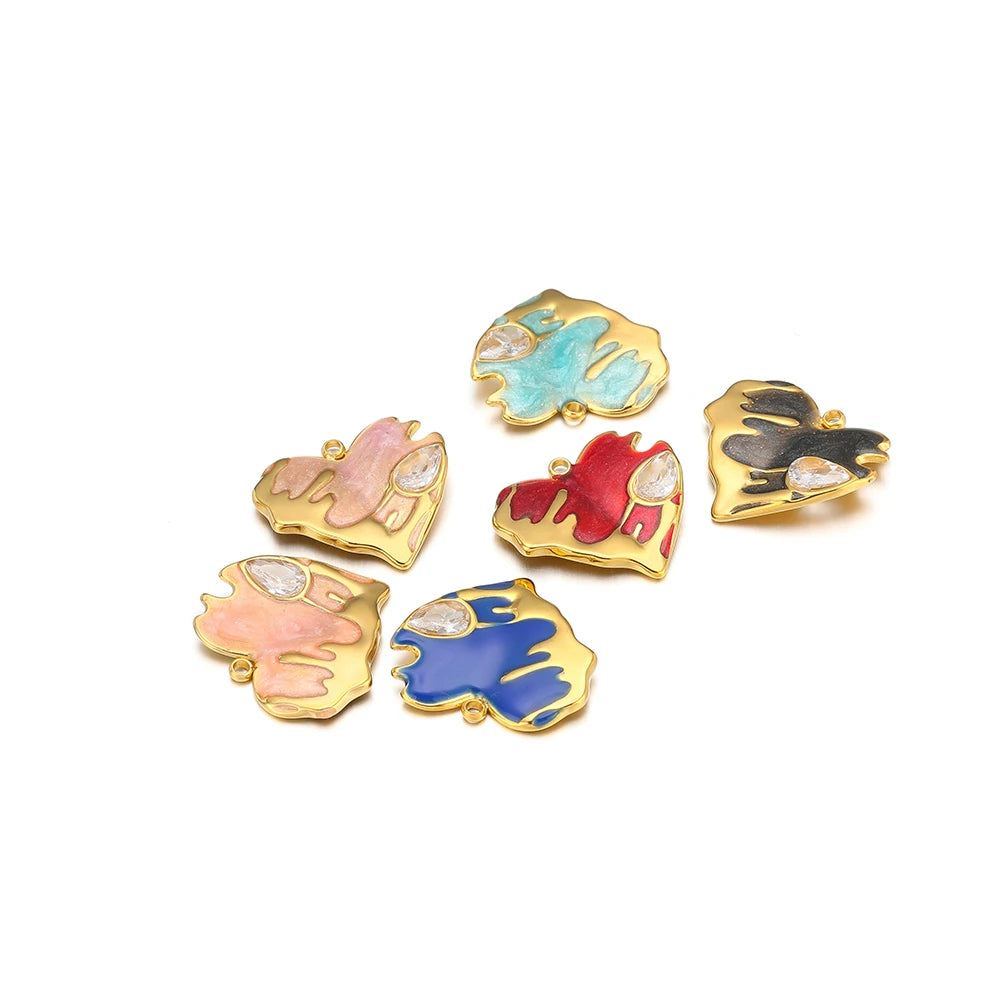 Nice Design Stainless Steel 18k Gold Plated Enamel Zircon Heart Charms Pendant for Jewelry Necklace Making Accessories