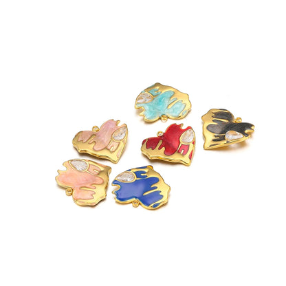 Nice Design Stainless Steel 18k Gold Plated Enamel Zircon Heart Charms Pendant for Jewelry Necklace Making Accessories