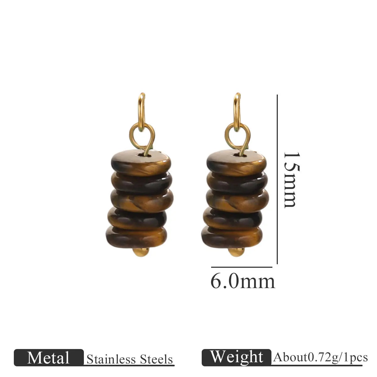 New Style Fashion Stainless Steel Gold Plated Tiger's Eye Stone Beads Charm Pendant for Earring Jewelry Making Accessories