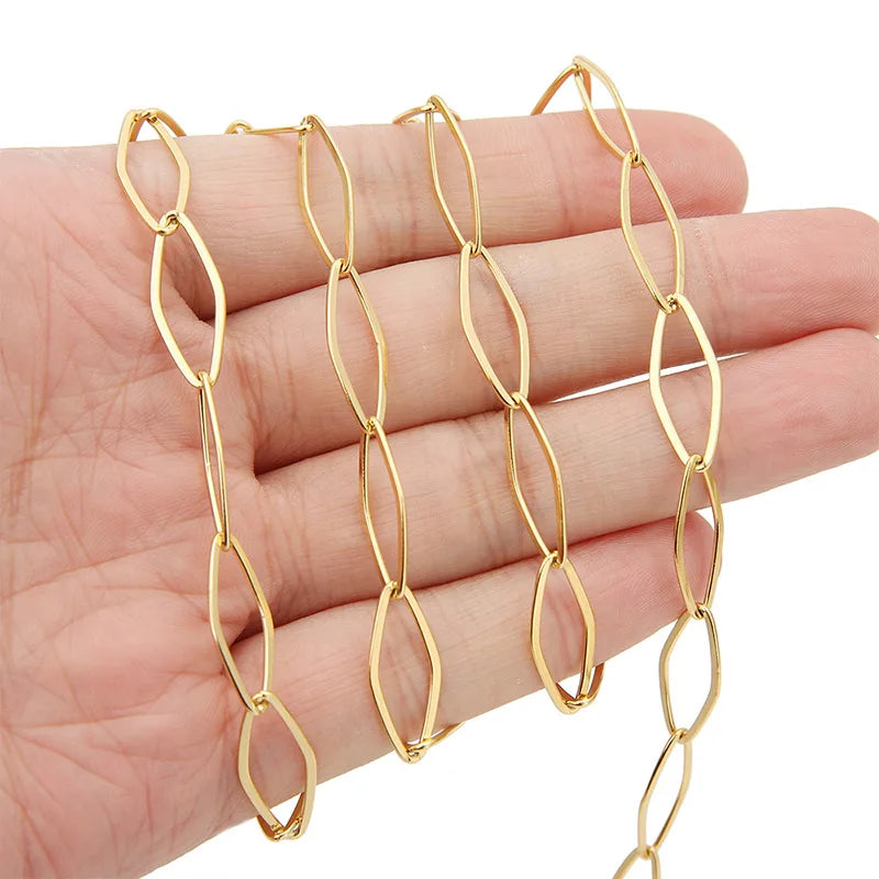 B3338 8mm flat chain hollow chain rings 18k gold filled stainless steel chain for necklace diy