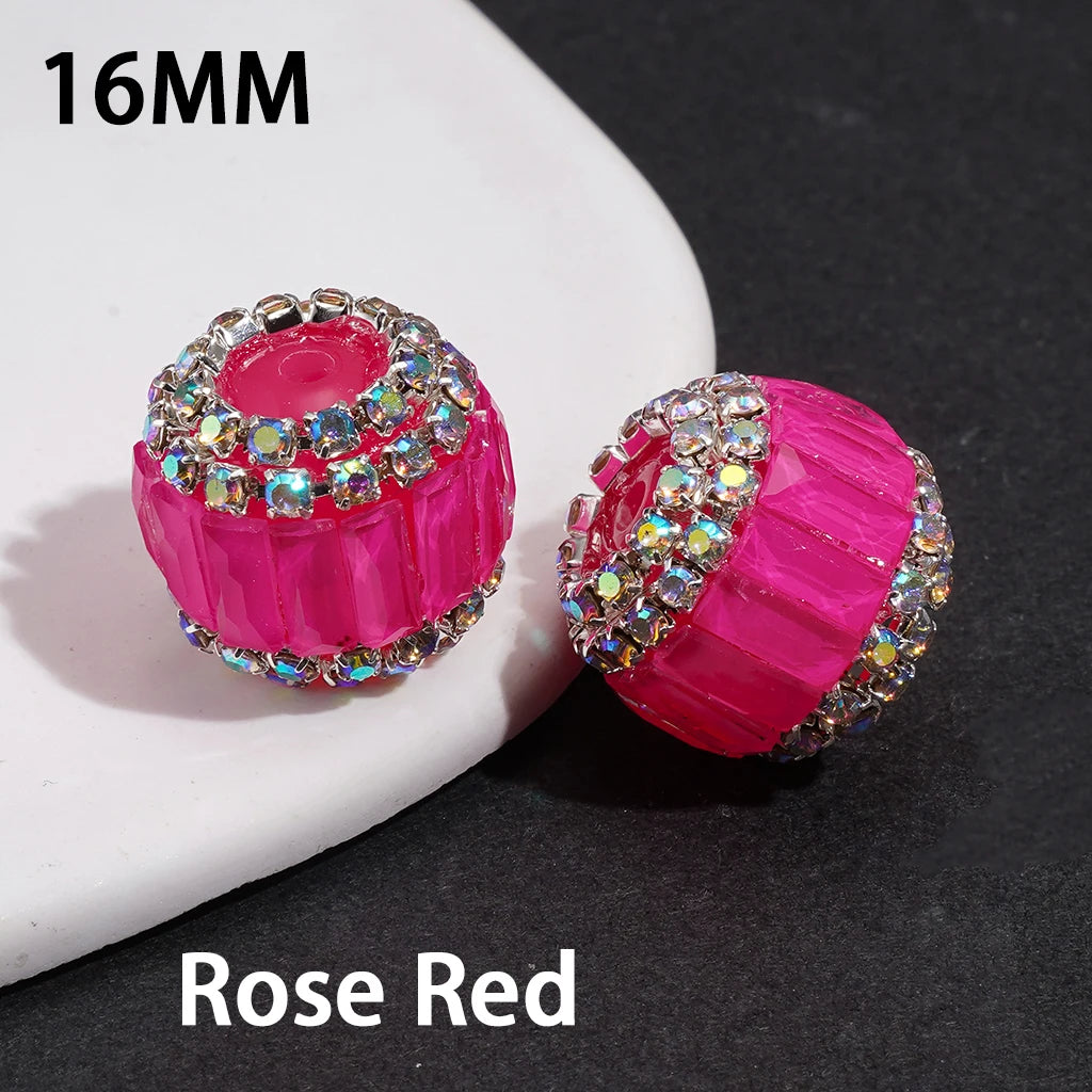 Fluorescent Double-Layer Acrylic Loose Beads Decorated Rectangular Rhinestone and AB Rhinestone Chain Handcraft Beading Supplies