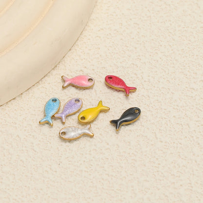 Colorful Enamel DIY  Charm 18k Gold Plated Stainless Steel Fish Charm Pendant for Handmade Necklace Jewelry Making