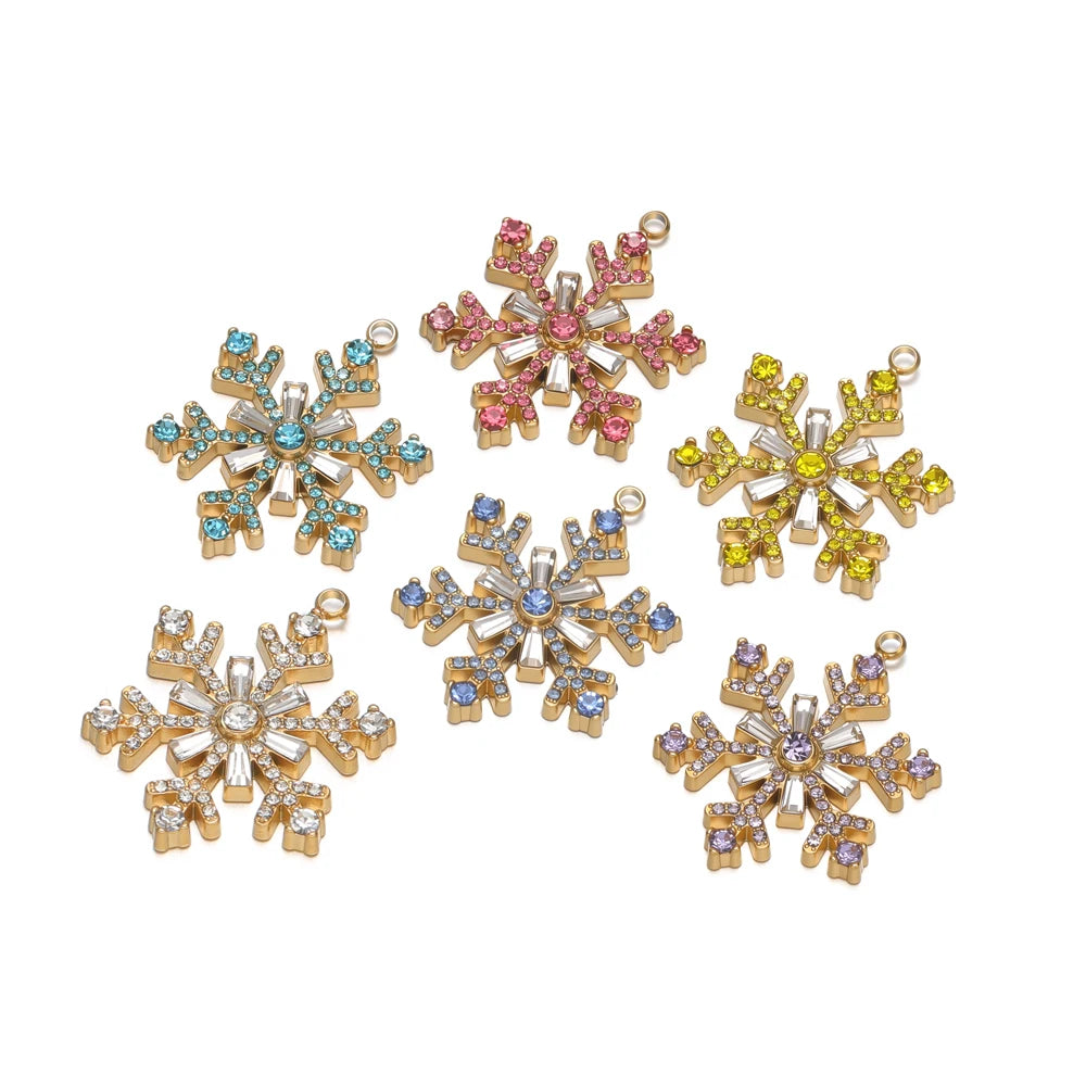 Hot Sale Stylish Stainless Steel 18k Pvd Gold Plated Snowflake Zircon Charms Pendant for DIY Jewelry Necklace Making