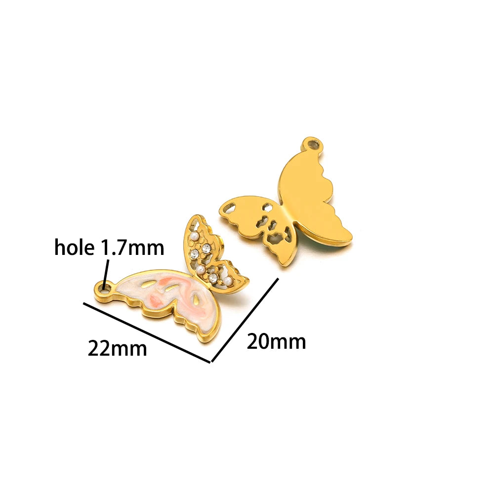 New  Fashion 18k Gold Plated Stainless Steel Enamel Butterfly Charm Pendant for DIY Necklace Jewelry Making  Accessories
