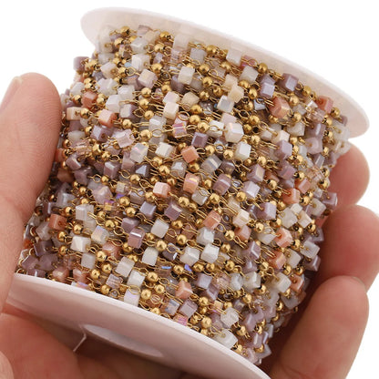 D169 Non Tarnish Stainless Steel Rosary Chain Colorful Stone Bead Chains for Jewelry Necklace Bracelets Findings