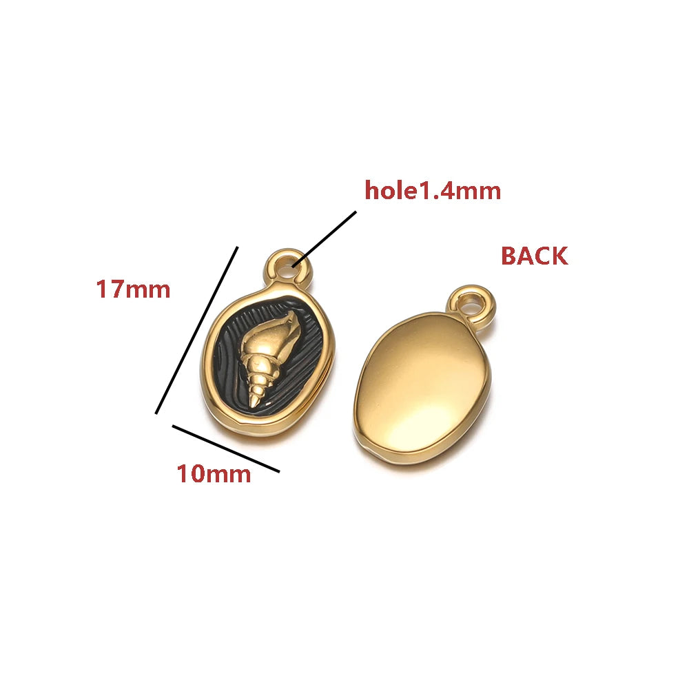 18K Gold Plated Oval-Shaped Single-Sided Drip-Style Conch Shell Pendant Multicolored Enamel Shell Charm DIY Jewelry