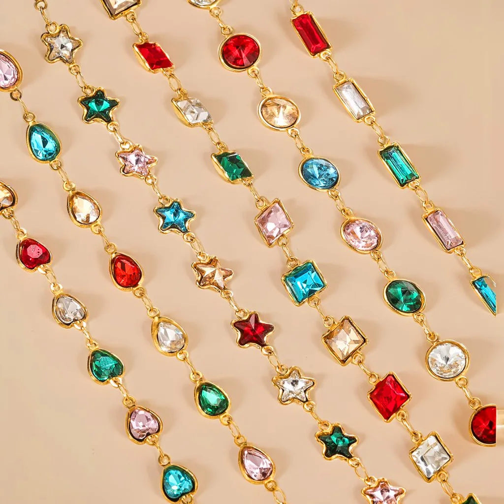 A2762 Fashion 18k Gold Stainless Steel Chain Star Heart Crystal Beads Beaded Rosary Chain for Necklace Bracelet Making