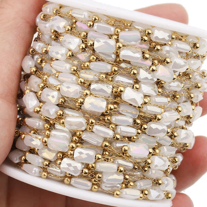 B3344 Non Tarnished Gold Bulk Chain Multi Crystal Beads Chain Ins Stainless Steel Chain for Diy