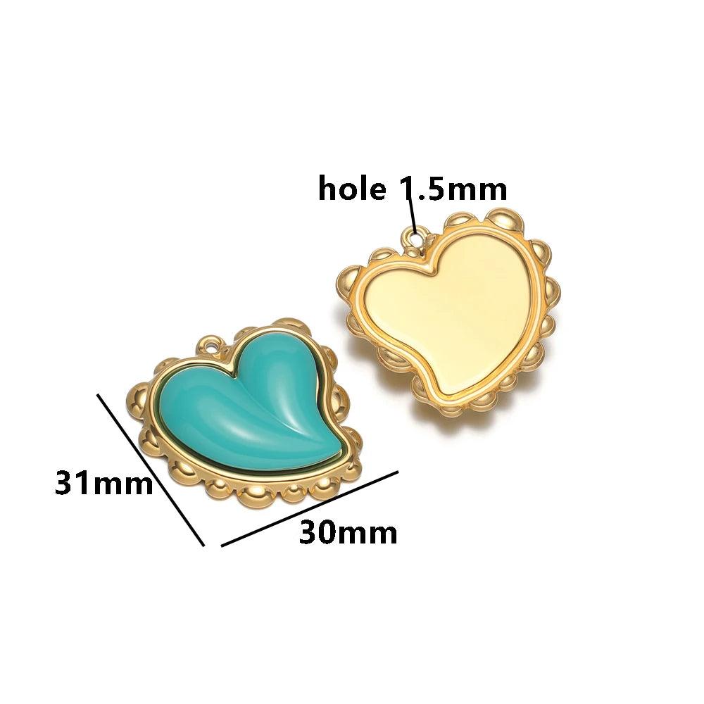 NEW Hot Sale Fashion 18k Gold Plated Stainless Steel Colorful Stone Heart Charm Pendant for DIY Necklace Jewelry Making