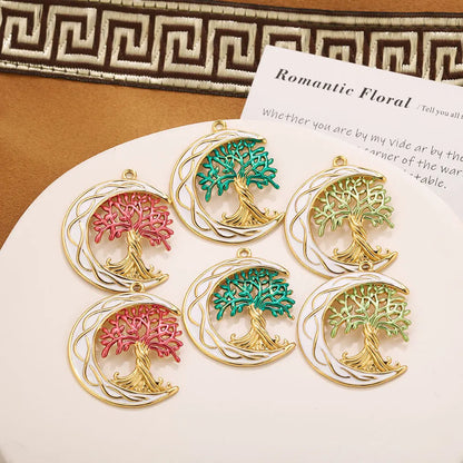 Norse Mythology World Tree Celtic Knot Stainless Steel Gold Plated Enamel Moon Tree of Life Charm Pendant for Jewelry Making