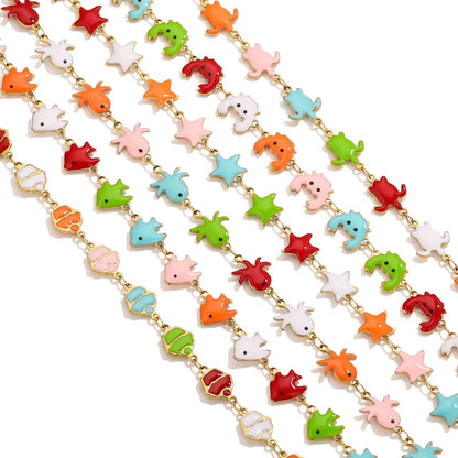 D829 Stainless Steel Ocean Series Enamel Roll Chains Starfish Octopus Fish Connector Chains DIY for Bracelet Necklace Making