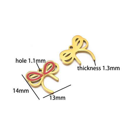 High Quality 18k Gold Plated Stainless Steel Enamel Bowknot Charm Pendant for DIY Necklace Jewelry Making Supplies Accessories