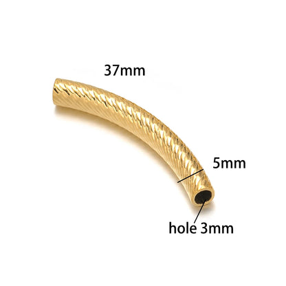 Gold Plated Stainless Steel Multi Patterns Embossed Curved Tube Bend Charm Pendant for DIY Jewelry Making Accessories