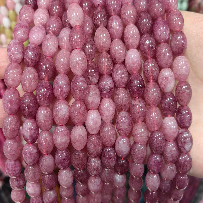 New Natural 8x12mm Rice Dyed Rainbow Colorful Jade Loose Bead, Mutil-color Jade Tourmaline Beads for DIY Women Jewelry Making