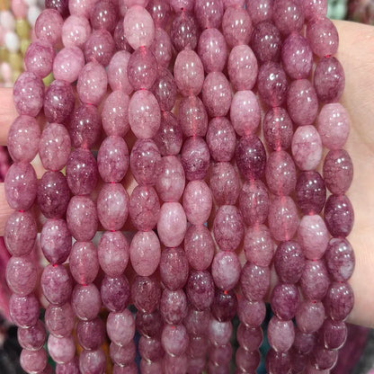 New Natural 8x12mm Rice Dyed Rainbow Colorful Jade Loose Bead, Mutil-color Jade Tourmaline Beads for DIY Women Jewelry Making