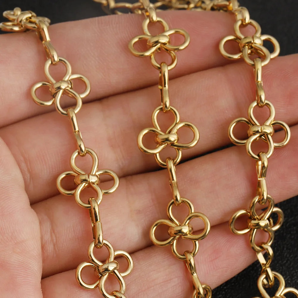 D325 Amazing Hot Stainless Steel Chain 18k Gold Plated Flower Link Bulk Roll Chain for Necklace Bracelet Making