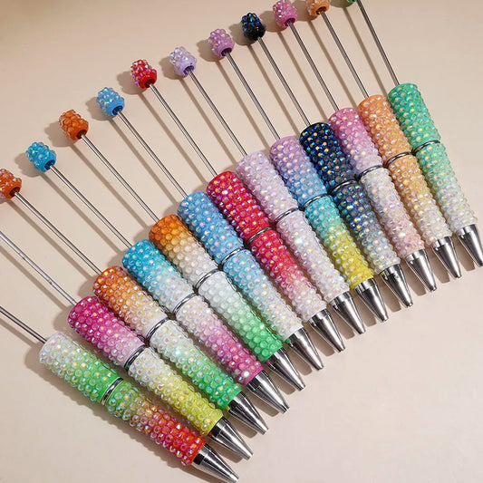 New Gradient Glitter Diamond Ballpoint Pens Bling Rhinestone Beaded Pen Blanks DIY Craft Beadable Pen Office Gift Wholesale
