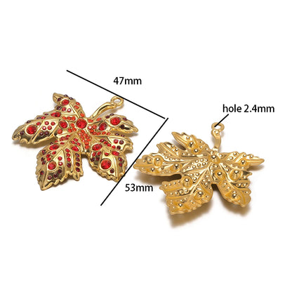 New Luxury Pendant Stainless Steel Gold Plated Maple Leaves Zircon Charm Pendant for Jewelry Making Accessories