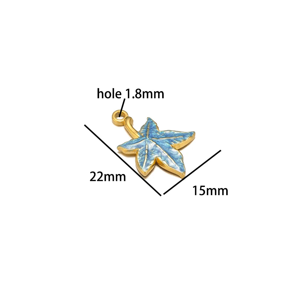 Enamel Maple Leaf Charms Stainless Steel 18k Gold Nature Leaf Charm Pendant for Jewelry Necklace Making Accessories
