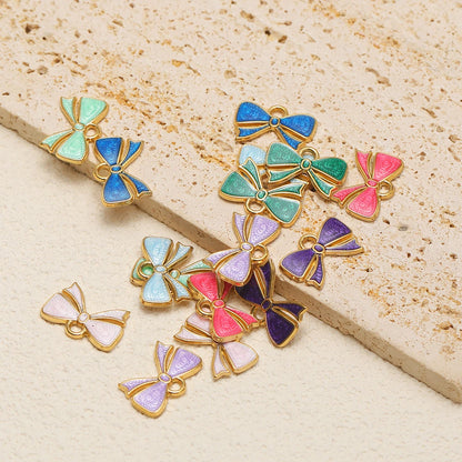 High Quality 18k Gold Plated Stainless Steel Enamel Bowknot Pendant for DIY Handmade Necklace Earrings Jewelry Making