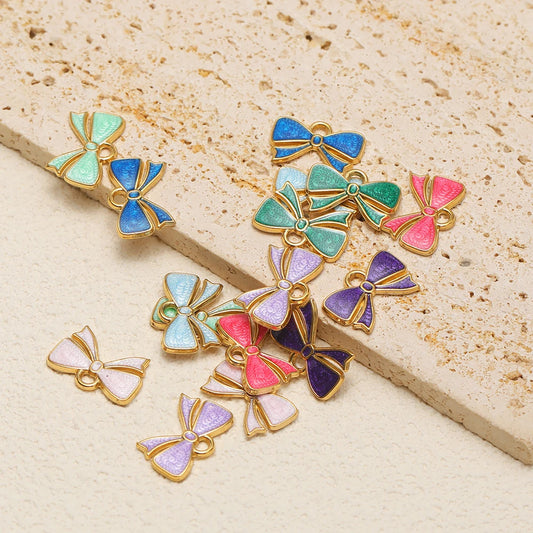 High Quality 18k Gold Plated Stainless Steel Enamel Bowknot Pendant for DIY Handmade Necklace Earrings Jewelry Making