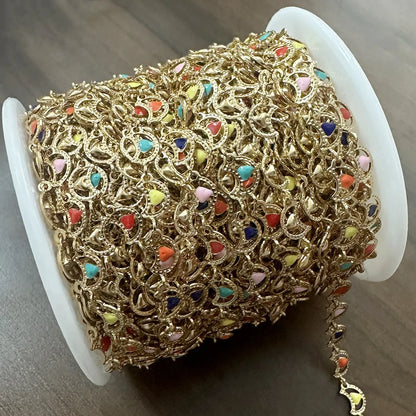 D088 Wholesale 18k Gold Stainless Steel Roller Chain Moon Connector Link Chain Heart Enamel Chain Jewelry