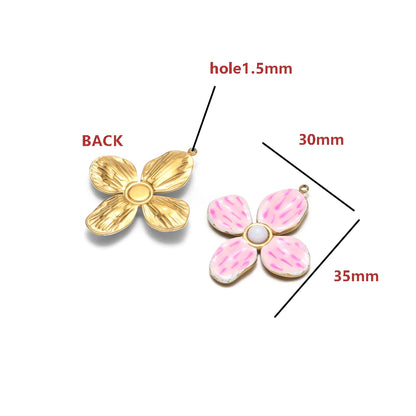18K Gold-Plated Enamel Four-Leaf Clover Pendant Lucky Charm Hollow Necklace-DIY Jewelry Making Supplies (Wholesale) Model