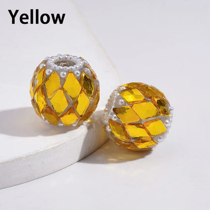 Handmade 18MM Multi-Color Acrylic  Beads with Rhombus Rhinestone White Pearl for DIY Pen Jewelry Making