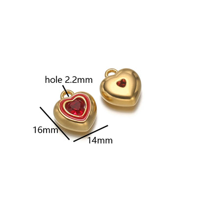 New Design Luxury Stainless Steel 18k Gold Plated Enamel Sweet Heart Zircon Charms Pendant for Diy Jewelry Necklace Making
