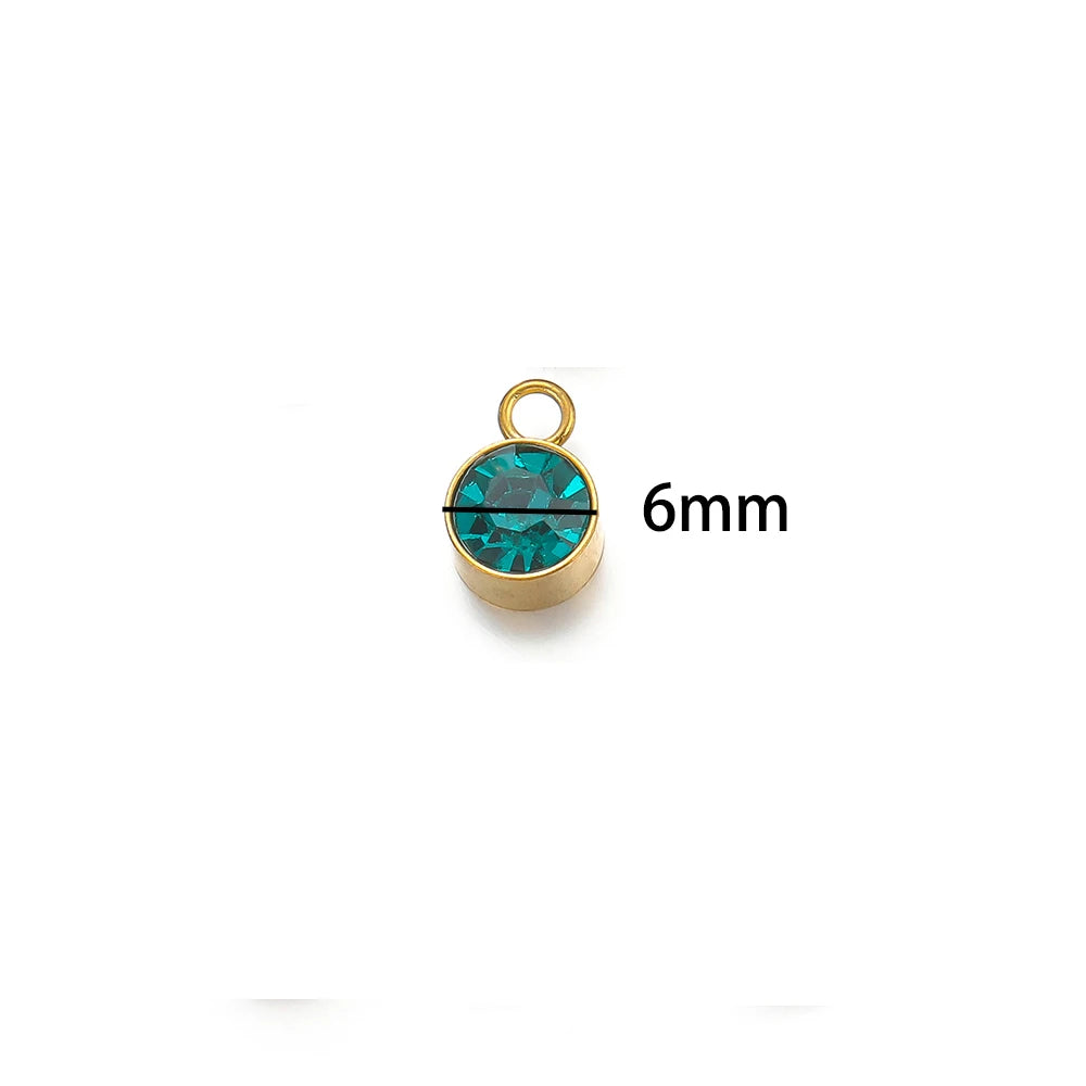 Wholesale 304 Stainless Steel 18k Gold Plated Birthstone Pendant 6mm Colorful Zircon for DIY Jewelry Necklace Making Accessories