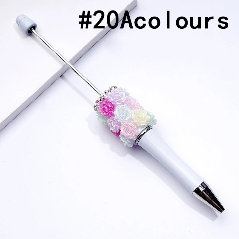 Rose Flower Pearl Crystal Rhinestone Chain Ballpoint Pen Solid Color Gift Bulk