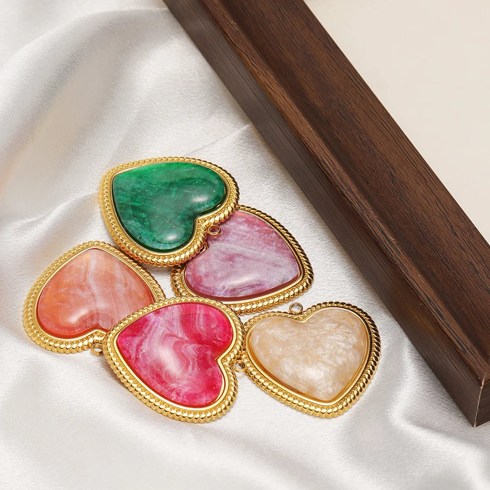 Trendy  Stainless Steel 18k Gold Plated Enamel Big Heart Charm Pendant for Diy Jewelry Making Wholesale
