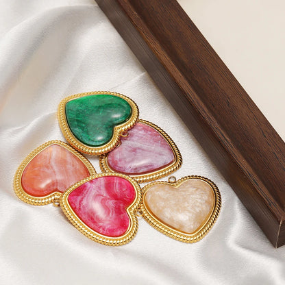 Trendy  Stainless Steel 18k Gold Plated Enamel Big Heart Charm Pendant for Diy Jewelry Making Wholesale