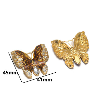 Retro Exquisite 18k Gold Plated Stainless Steel Enamel Butterfly Zircon Charm Pendant for DIY Necklace Jewelry Making