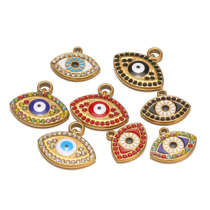 Fashion Stainless Steel 18k Gold Plated Enamel  Zircon Eyes Charm Pendant for Necklace Bracelet Jewelry Making Wholesale