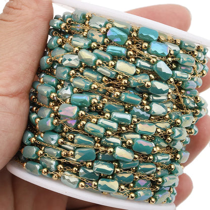 B3344 Non Tarnished Gold Bulk Chain Multi Crystal Beads Chain Ins Stainless Steel Chain for Diy