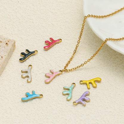 Waterproof 18k Gold Plated Stainless Steel Enamel Coral Charm Pendant for Diy Necklace Jewelry Making Accessories