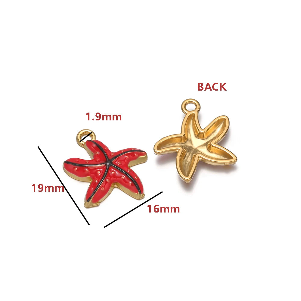 High Quality Jinrou 18K Gold Plated Stainless Steel Enamel Starfish Shape Pendant for Necklace and Earrings Jewelry Making