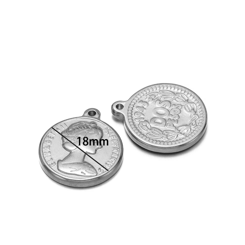 Elisabeth Dollar Pendants Stainless Steel Gold Plated Queen Charm  Elisabeth Portrait Money Coin Pendant for Necklace Making