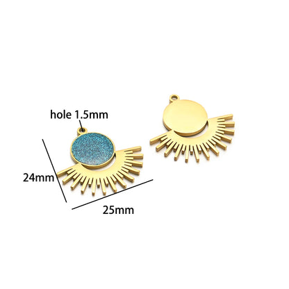 French Vintage Stainless Steel Gold Plated Dripping Oil Hollow Sun Star Butterfly Flower Charm Pendant for Jewelry Making