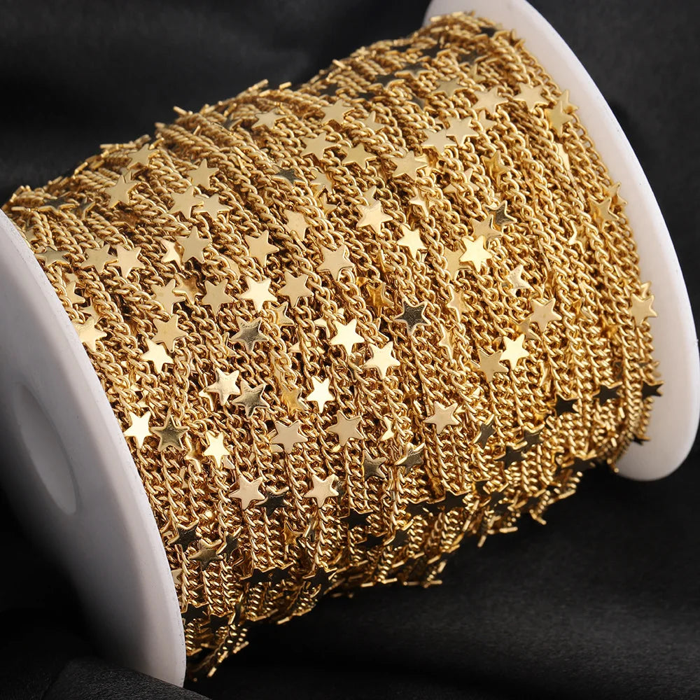 D495 High Quality Star Flower Chain 18k Gold Plated Stainless Steel Necklace Jewelry Making Chain