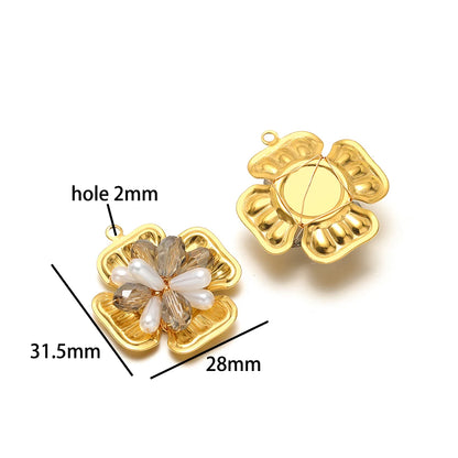 Trend Creative 18k Gold Plated Stainless Steel Flower Butterfly Heart Crystal Glass Bead Charm Pendant for  DIY Jewelry Making