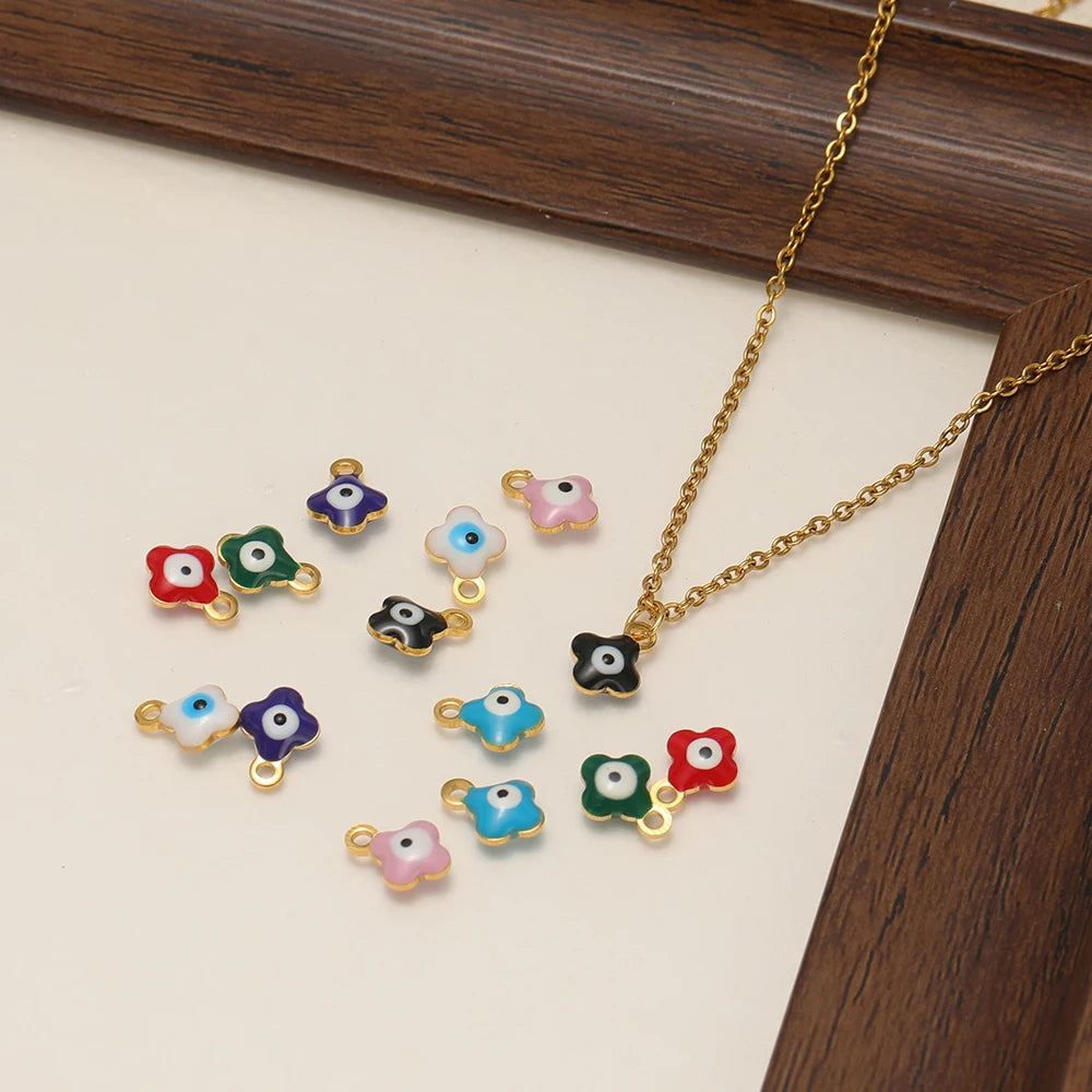20pcs/bag 18k Gold Plated Stainless Steel Enamel Flower Eye Charm Pendant for Handmade Necklace Jewelry Making