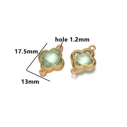 Wholesale 18k Gold Plated Stainless Steel Crystal Zircon Four Leaf Clover Charm Pendant for DIY Necklace Jewelry Making